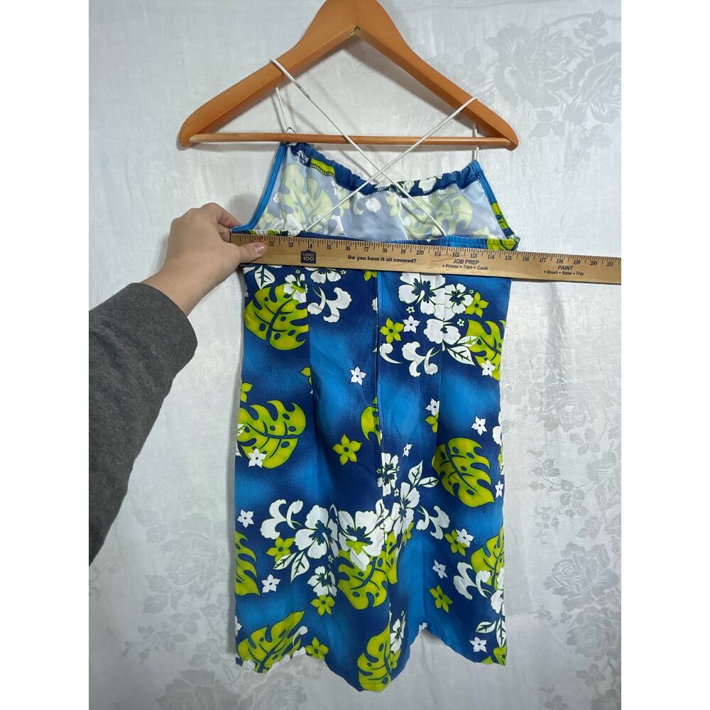 Vintage Mini Dress Medium Blue Green Tropical Floral USA Beach Surf Hawaiian - Picture 7 of 8